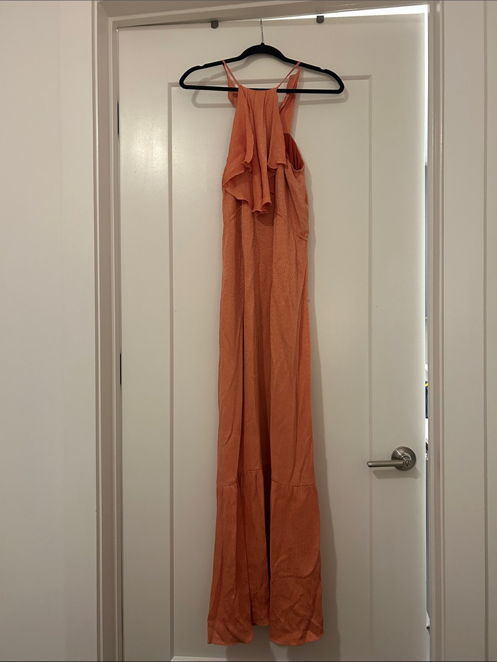 Sleeveless Ruffle Halter Wide-Leg Jumpsuit in Coral